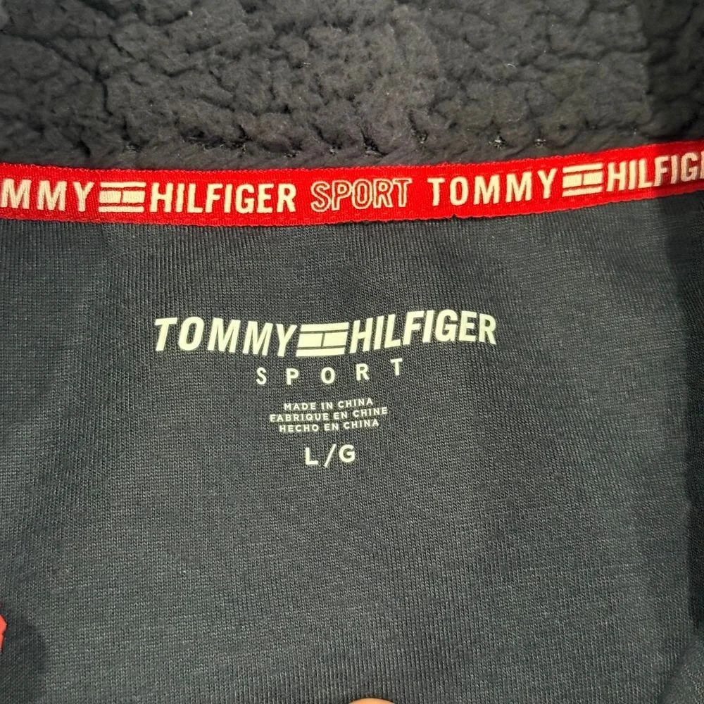 Tommy Hilfiger Sport Sherpa Fleece Quarter Zip Pullover‎ Navy Red Trim L/G
